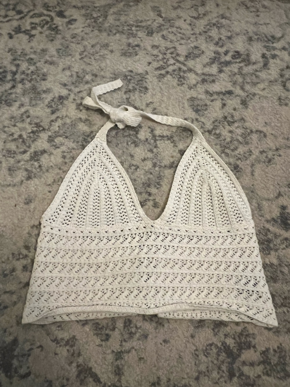 ROMWE Cream Crochet Halter Crop Top